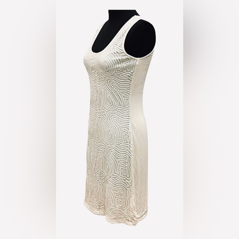 Calvin Klein Sequin front Stretch Sheath Dress Crème/Off White Size 6 - Picture 2 of 13